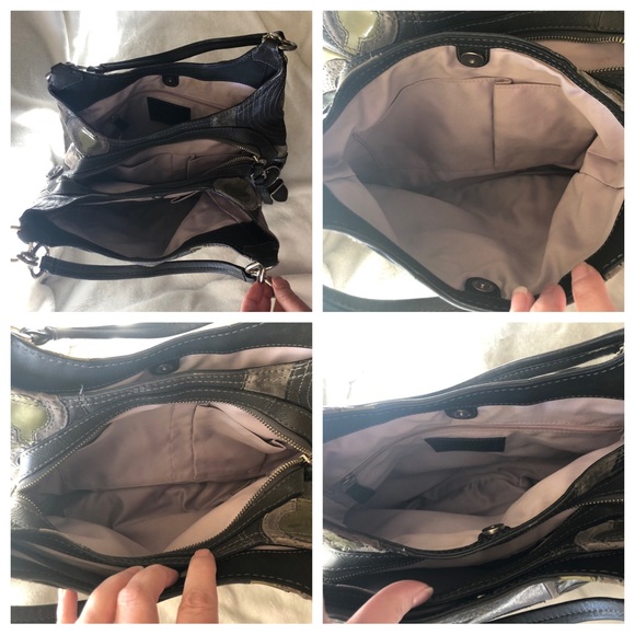 COACH Maggie Mia Inlaid “C” Leather/Suede/Fabric Patchwork Hobo Shoulder Bag - Picture 11 of 16